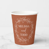 Terracotta minimalistische tak blad krans bruiloft papieren bekers (Voorkant)