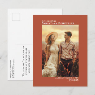 Terracotta Minimalistische Trouwfoto Save The Date Aankondigingskaart