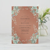 Terracotta Mint Bloem Bruiloft Kaart (Staand voorkant)
