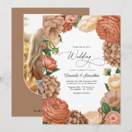 Terracotta, Mocha & Champagne Bloemen Bruiloft Kaart