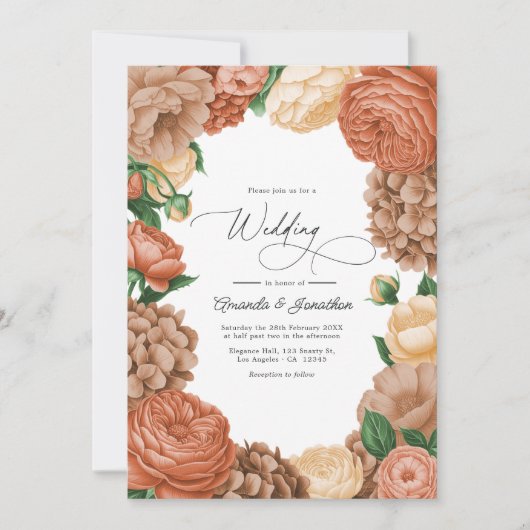 Terracotta, Mocha & Champagne Floral Wedding Kaart (Voorkant)