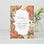 Terracotta, Mocha & Champagne Floral Wedding Kaart (Staand voorkant)