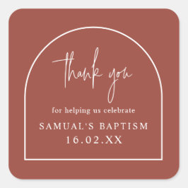 Terracotta Modern Arch Minimal Christening Favor Vierkante Sticker