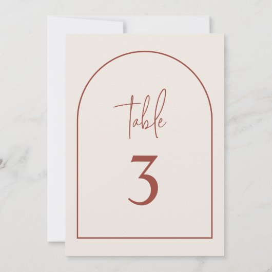 Terracotta Modern Arch Minimalist Table Number Kaart (Achterkant)