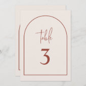 Terracotta Modern Arch Minimalist Table Number Kaart (Voorkant / Achterkant)
