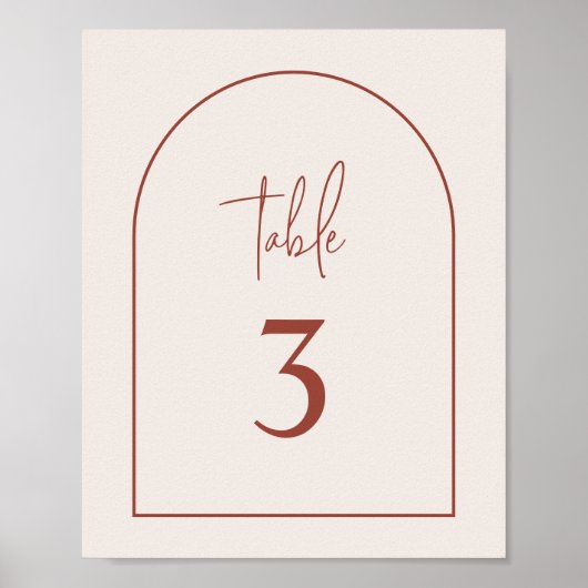 Terracotta Modern Arch Minimalist Table Number Poster (Voorkant)