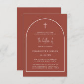 Terracotta Modern Arch Script Minimalist Baptisme Kaart (Voorkant / Achterkant)