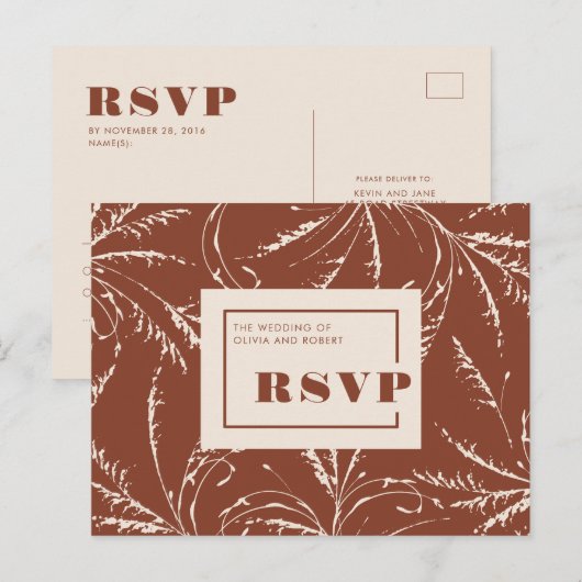 Terracotta Modern Boho Wedding RSVP Briefkaart (Voorkant / Achterkant)