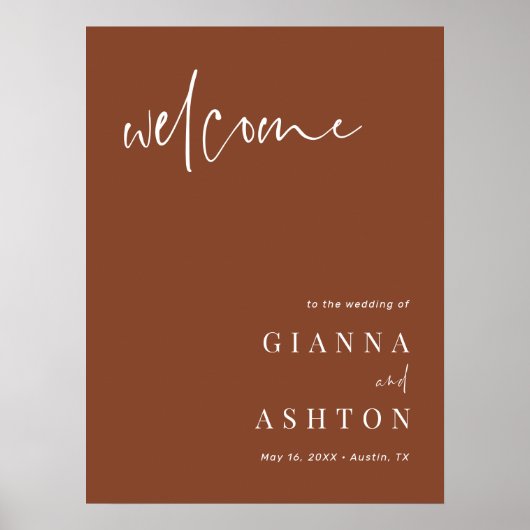 Terracotta Modern Calligraphy Wedding Welcome Sign Poster (Voorkant)
