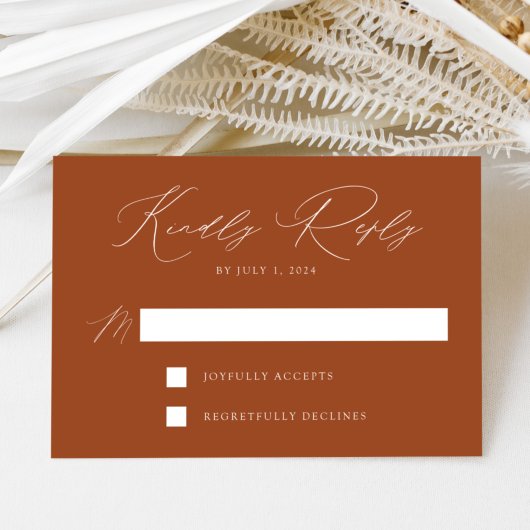 Terracotta Modern Elegance Bruiloft RSVP Kaartje