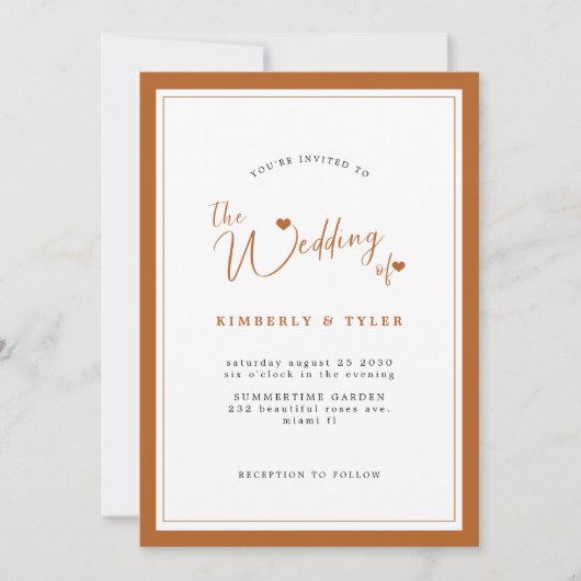 Terracotta modern elegant, eenvoudig script bruilo kaart (Voorkant)
