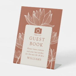 Terracotta Modern Floral Foto Gastenboek Reclamebord Met Voetstuk