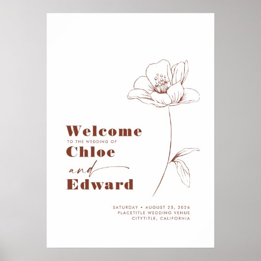 Terracotta Modern Floral Wedding Welkom Poster (Voorkant)