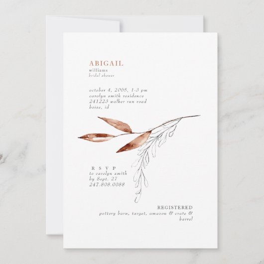 Terracotta Modern Foliage Vrijgezellenfeest Kaart (Voorkant)