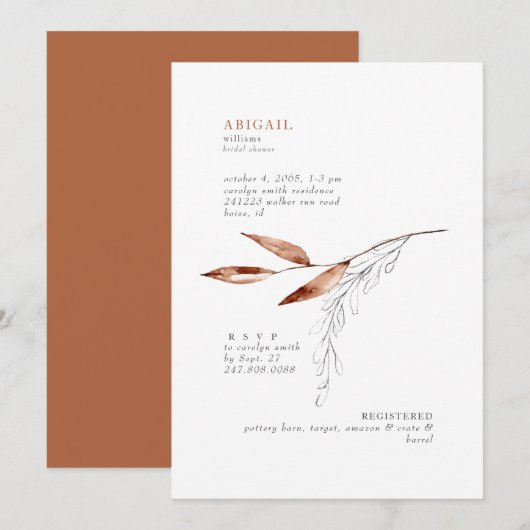 Terracotta Modern Foliage Vrijgezellenfeest Kaart (Voorkant / Achterkant)