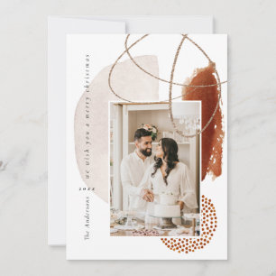 Terracotta Modern Geometric Photo Holiday Card Feestdagenkaart