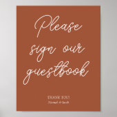 Terracotta Modern Guestbook Wedding Sign Poster (Voorkant)