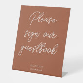 Terracotta Modern Guestbook Wedding Table Reclamebord Met Voetstuk (Voorkant)