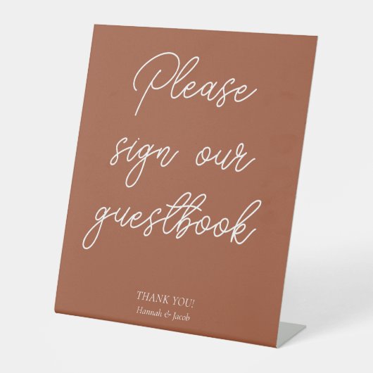 Terracotta Modern Guestbook Wedding Table Reclamebord Met Voetstuk (Voorkant)