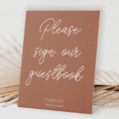 Terracotta Modern Guestbook Wedding Table Reclamebord Met Voetstuk