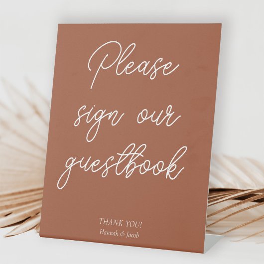 Terracotta Modern Guestbook Wedding Table Reclamebord Met Voetstuk