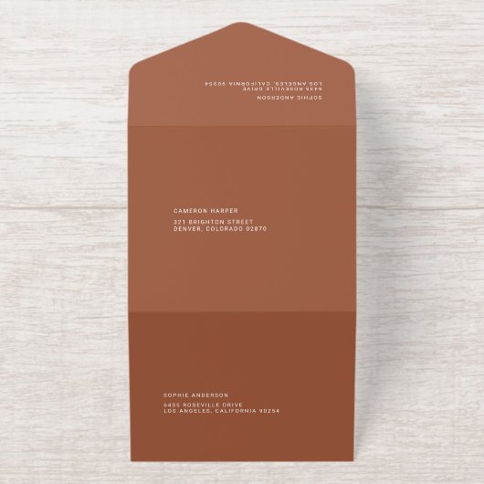 Terracotta Modern handschrift foto bruiloft All In One Uitnodiging (Buiten)