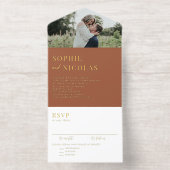 Terracotta Modern handschrift foto bruiloft All In One Uitnodiging (Binnenkant)