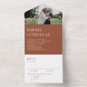 Terracotta Modern Handwritting Photo Wedding All In One Uitnodiging (Binnen)