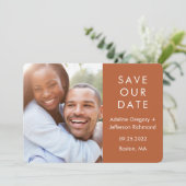 TERRACOTTA Modern Koppel Foto Bruiloft Save The Date (Staand voorkant)