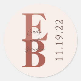 Terracotta Modern Large Initiaal Custom Wedding Ronde Sticker