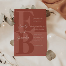 Terracotta Modern Large Initiaal Wedding Invitatio