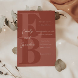 Terracotta Modern Large Initiaal Wedding Invitatio Kaart