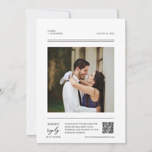 Terracotta Modern Minimal Wedding QR Code Foto in Kaart (Achterkant)