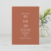 Terracotta Modern Minimalist Photo Wedding Date Kaart (Staand voorkant)
