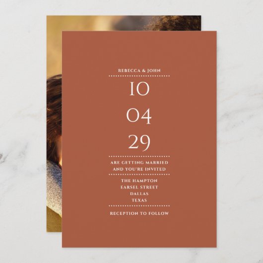 Terracotta Modern Minimalist Photo Wedding Date Kaart (Voorkant / Achterkant)
