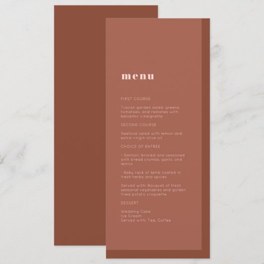 Terracotta Modern Minimalist Typography Wedding Menu (Voorkant / Achterkant)