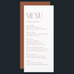 Terracotta Modern Minimalist Typography Wedding Menu<br><div class="desc">menukaart met moderne typografie. Personaliseer door datum en maaltijdkeuze toe te voegen. Deze terracotta minimalistische menukaart is ideaal voor bruiloften,  baby showers,  vrijgezellenfeesten,  verjaardagen en meer.</div>