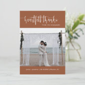 Terracotta Modern Minimalist Wedding Photo Flat Bedankkaart (Staand voorkant)
