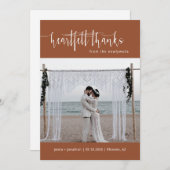 Terracotta Modern Minimalist Wedding Photo Flat Bedankkaart (Voorkant / Achterkant)