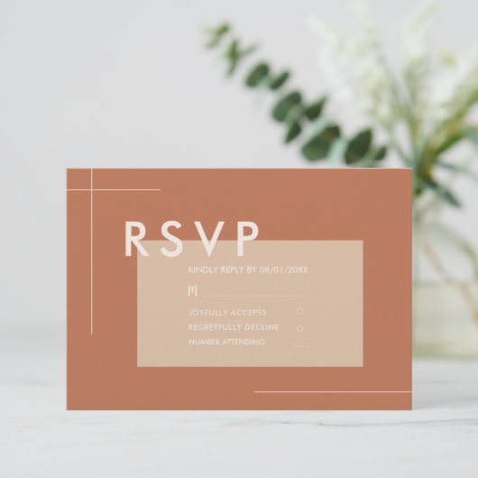 Terracotta Modern Minimalist Wedding RSVP Kaartje (Staand voorkant)