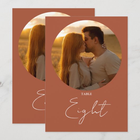 Terracotta Modern Minimalistisch Script Tafelnumme Kaart (Voorkant / Achterkant)