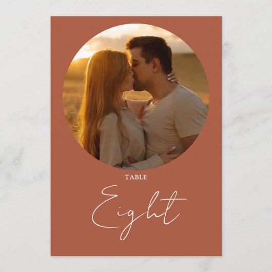 Terracotta Modern Minimalistisch Script Tafelnumme Kaart (Voorkant)