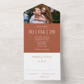Terracotta Modern Monogram Foto Weduwdatum All In One Uitnodiging (Binnen)
