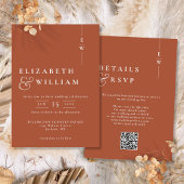 Terracotta Modern Monogram Trouwen QR-code Kaart