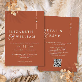 Terracotta Modern Monogram Trouwen QR-code Kaart