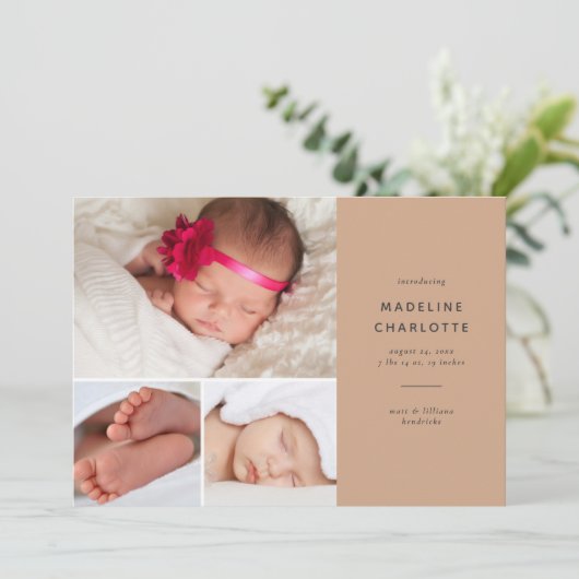 Terracotta Modern Multi-Photo Birth Aankondiging (Staand voorkant)