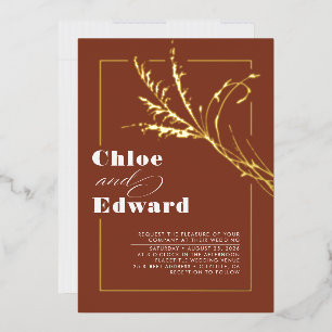 Terracotta Modern Pampas Grass Boho Wedding Folie Uitnodiging