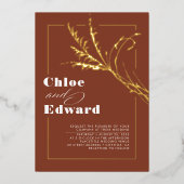 Terracotta Modern Pampas Grass Boho Wedding Folie Uitnodiging (Voorkant)