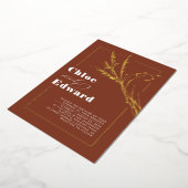 Terracotta Modern Pampas Grass Boho Wedding Folie Uitnodiging (Gedraaid)