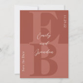 Terracotta Modern Photo Initiaal Save the Date Kaart (Voorkant)